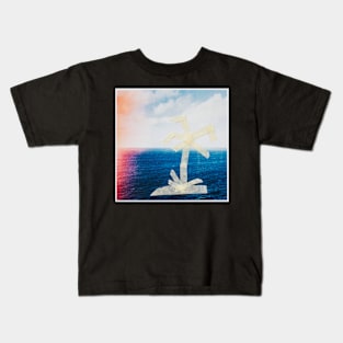 Taped Palm Tree on Printed Photo of Ocean Kids T-Shirt